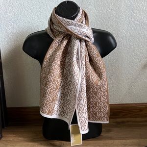 Nwt Michael Kors MK Print Tan White Scarf Ladies MSRP $58